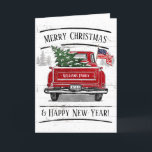 Patriotic Christmas Vintage Red Truck Flag Rustic Holiday Card<br><div class="desc">This personalized rustic family photo holiday folded card features a vintage red truck with a Christmas tree in the back. It reads "Merry Christmas & Happy New Year!" Personalize with your family name and year in a modern white font. Inside of the card has your family photo on the left...</div>