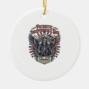 Patriotic Chrome Reaper Dark Patriot Skeleton & Re Ceramic Ornament
