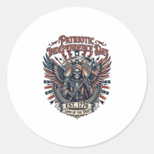 Patriotic Chrome Reaper Dark Patriot Skeleton & Re Classic Round Sticker