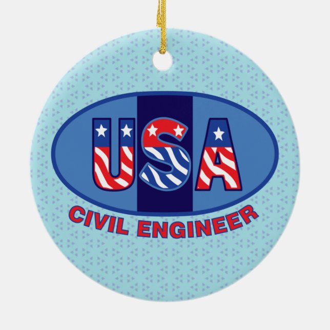 Patriotic Civil Engineer Ceramic Ornament (Back)
