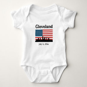 Patriotic Cleveland Ohio American Flag Skyline Baby Bodysuit
