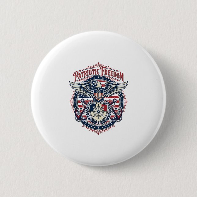 Patriotic Coastal Preppy Vector Graphic Tee 2 Inch Round Button (Front)