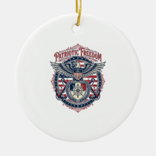 Patriotic Coastal Preppy Vector Graphic Tee Ceramic Ornament