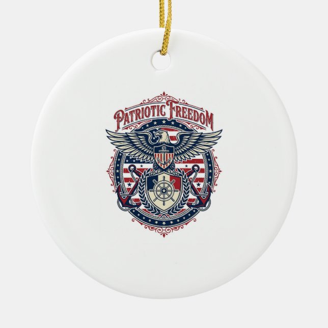 Patriotic Coastal Preppy Vector Graphic Tee Ceramic Ornament (Front)