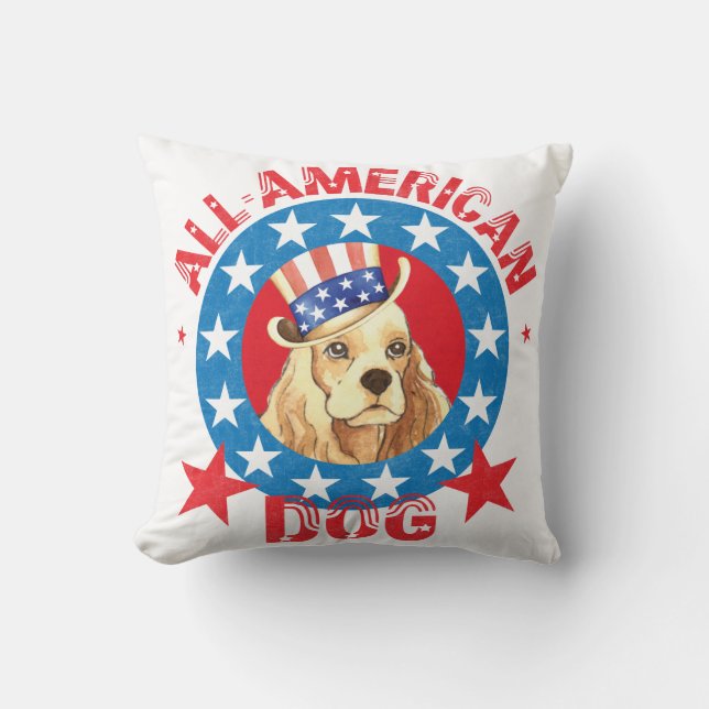 Patriotic Cocker Throw Pillow (Front)