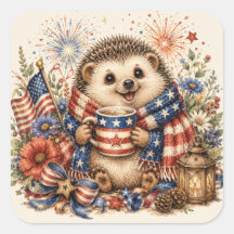 Patriotic Coffee Hedgehog Watercolor Art