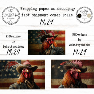 Patriotic Colonial Rooster Americana Decoupage  Wrapping Paper Sheet