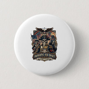 Patriotic Colonial Skull Commander Dark Patriot Sk 2 Inch Round Button