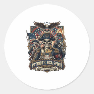 Patriotic Colonial Skull Commander Dark Patriot Sk Classic Round Sticker