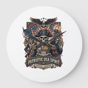 Patriotic Colonial Skull Commander Dark Patriot Sk Large Clock