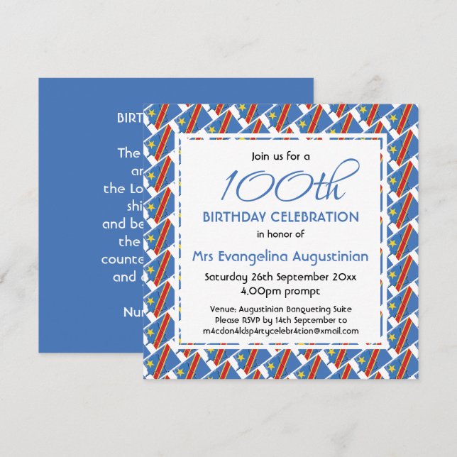 Patriotic CONGO DRC Customizable ANY AGE Birthday Invitation (Front/Back)