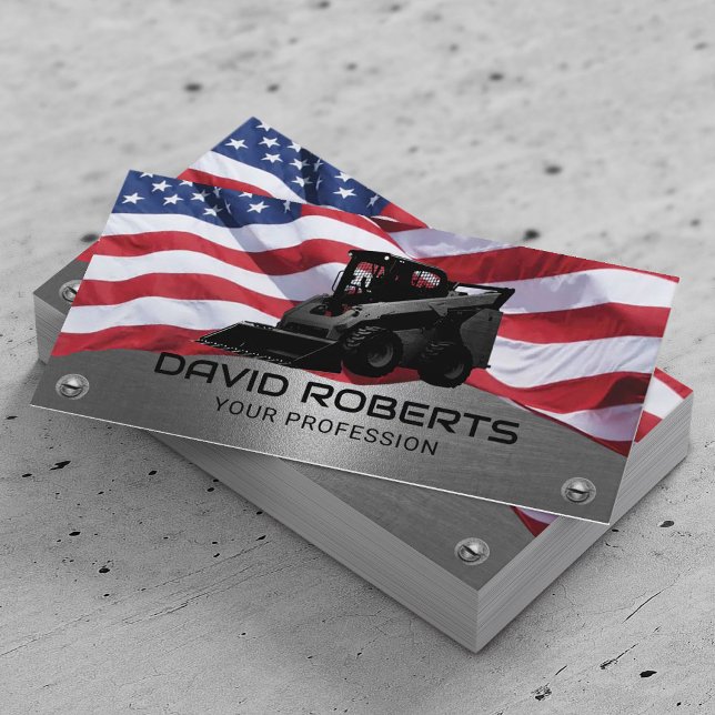 Patriotic Construction Equipment Operator Metal Business Card (Creator Uploaded)
