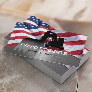 Patriotic Construction Excavator Operator Metal Business Card
