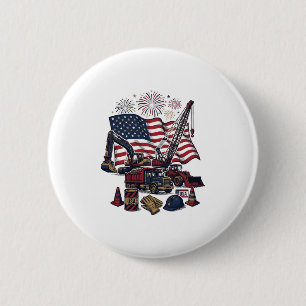 Patriotic Construction USA Vintage 2 Inch Round Button