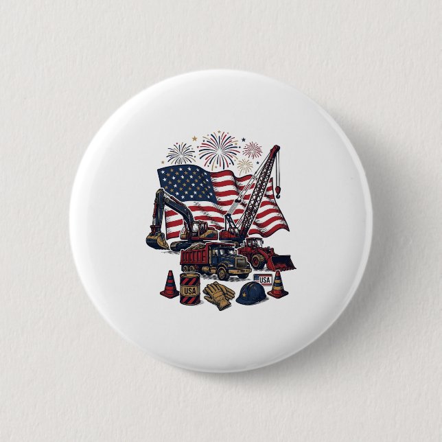 Patriotic Construction USA Vintage 2 Inch Round Button (Front)