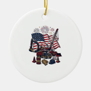Patriotic Construction USA Vintage Ceramic Ornament