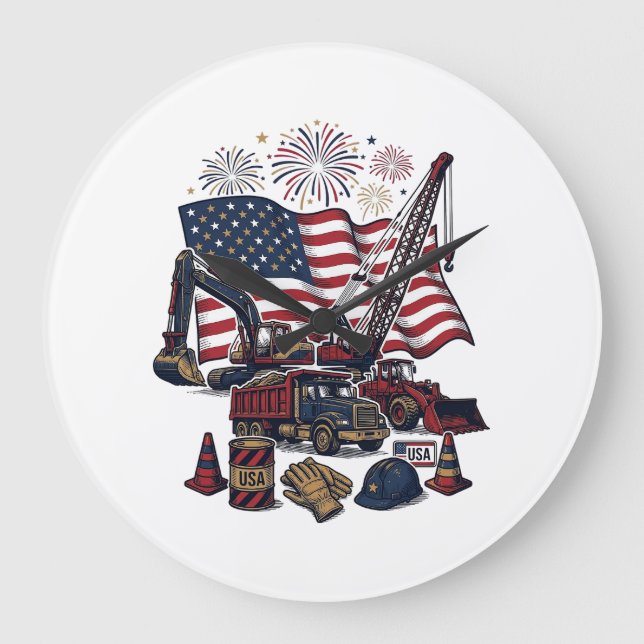 Patriotic Construction USA Vintage Large Clock (Front)