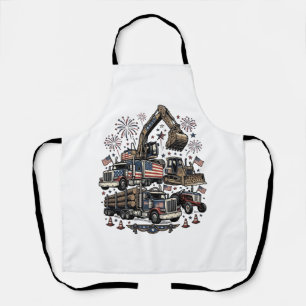 Patriotic Construction Vehicles Vintage Shirt Desi Apron