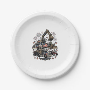Patriotic Construction Vehicles Vintage Shirt Desi Paper Plate