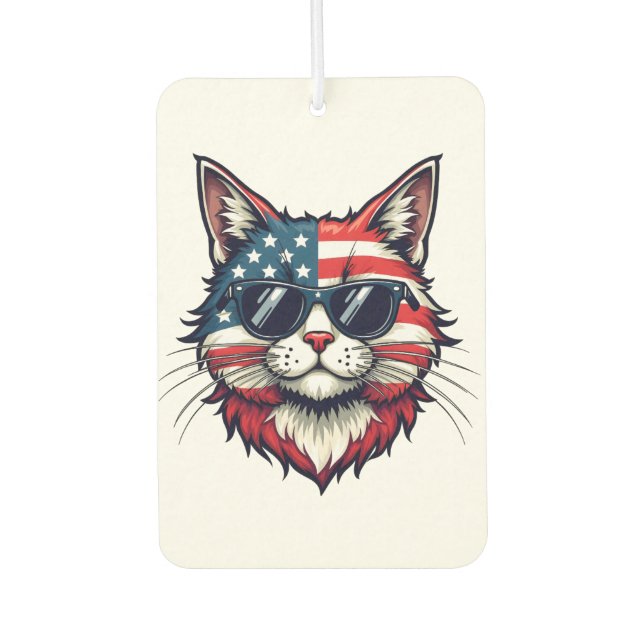 Patriotic Cool Cat Wearing Sunglasses and a Smile Air Freshener (Front)