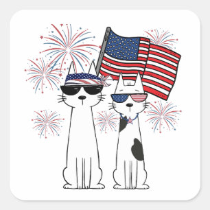 Patriotic Cool Cats Square Sticker