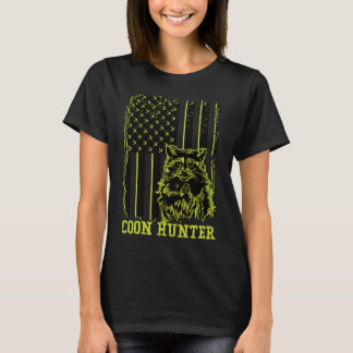 Patriotic Coon Hunter Raccoon American Flag T-Shirt