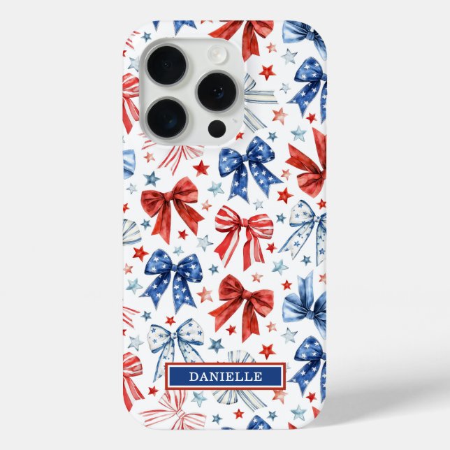 Patriotic Coquette Bows Monogrammed Case-Mate iPhone Case (Back)