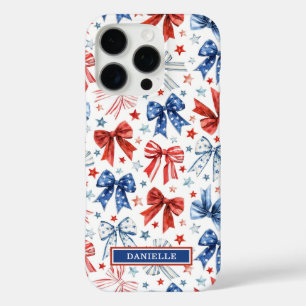 Patriotic Coquette Bows Monogrammed iPhone 16 Pro Case