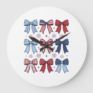 Patriotic Coquette Bows Vintage Vector Design_1 Large Clock