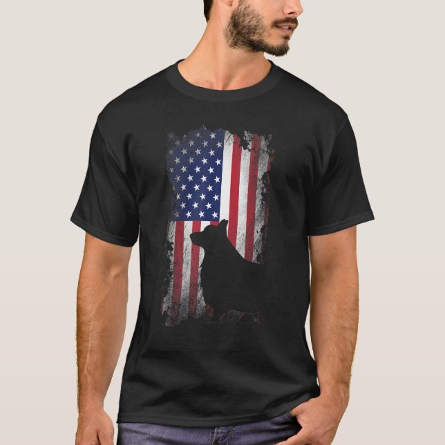 Patriotic Corgi American Flag Cool Dog T-Shirt (Front)