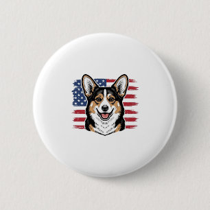 Patriotic Corgi American Flag Vintage Vector Desig 2 Inch Round Button