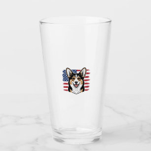 Patriotic Corgi American Flag Vintage Vector Desig Glass