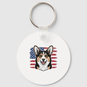 Patriotic Corgi American Flag Vintage Vector Desig Keychain