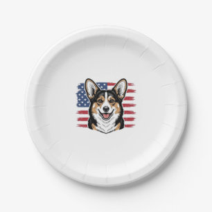 Patriotic Corgi American Flag Vintage Vector Desig Paper Plate
