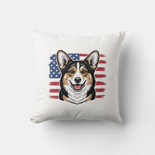Patriotic Corgi American Flag Vintage Vector Desig Throw Pillow