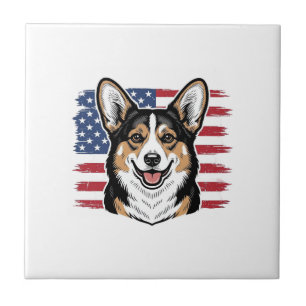 Patriotic Corgi American Flag Vintage Vector Desig Tile