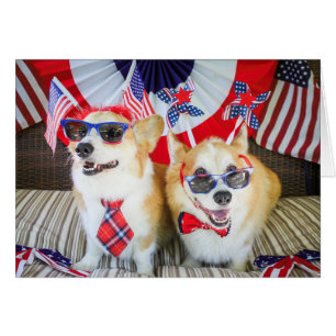 Patriotic Corgi blank card
