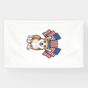 Patriotic Corgi Dog Vintage Engraving Shirt Design Banner