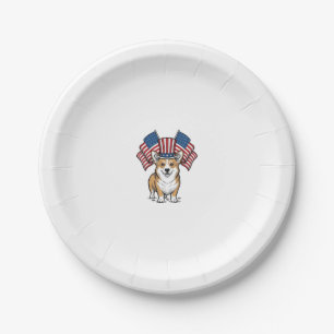 Patriotic Corgi Dog Vintage Engraving Shirt Design Paper Plate