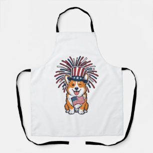 Patriotic Corgi Fireworks Dog Vector Design_1 Apron