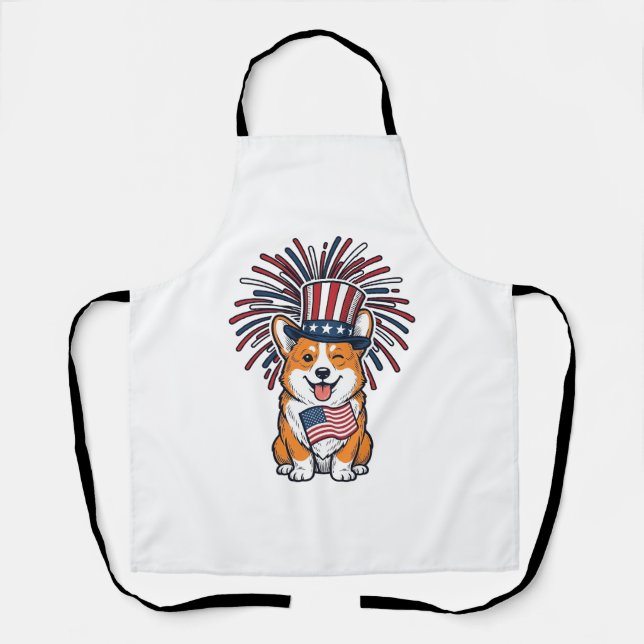 Patriotic Corgi Fireworks Dog Vector Design_1 Apron (Front)