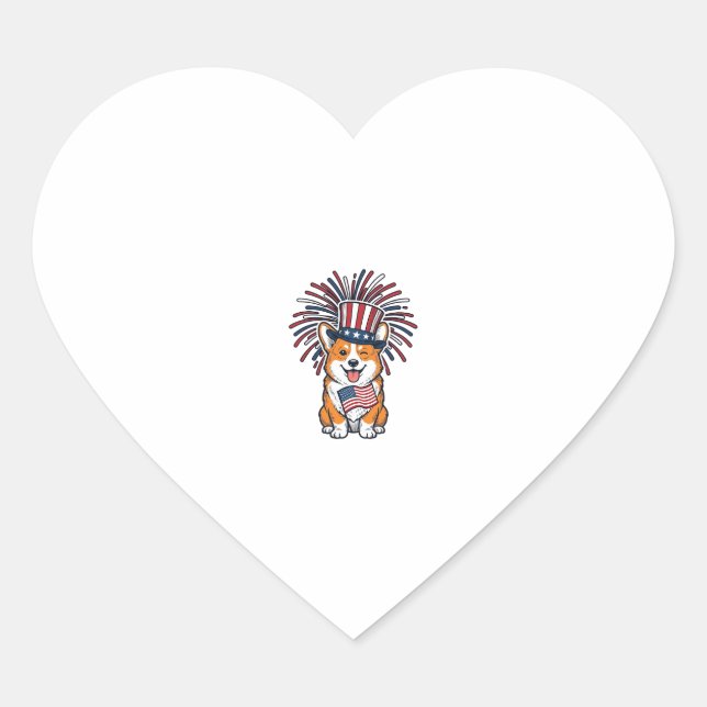 Patriotic Corgi Fireworks Dog Vector Design_1 Heart Sticker (Front)