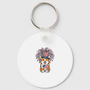 Patriotic Corgi Fireworks Dog Vector Design_1 Keychain