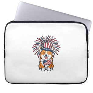 Patriotic Corgi Fireworks Dog Vector Design_1 Laptop Sleeve