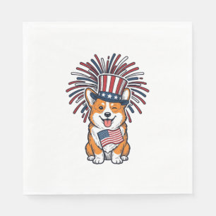 Patriotic Corgi Fireworks Dog Vector Design_1 Napkin