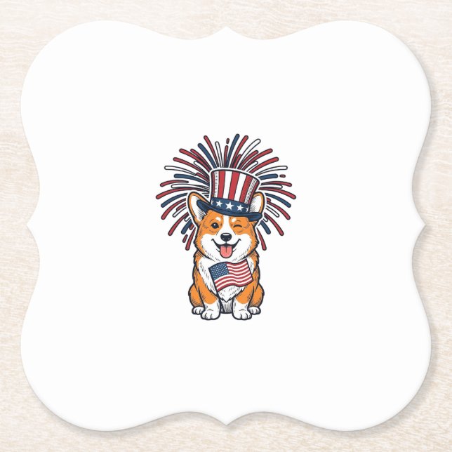 Patriotic Corgi Fireworks Dog Vector Design_1 Paper Coaster (Front)