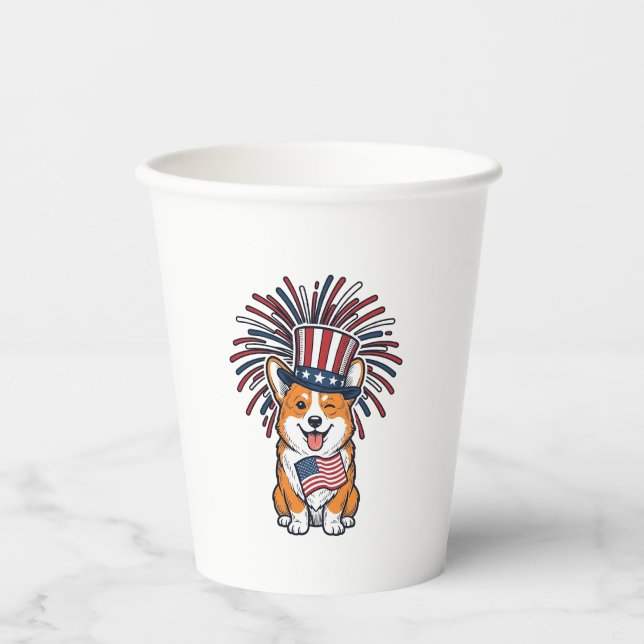 Patriotic Corgi Fireworks Dog Vector Design_1 Paper Cups (Front)