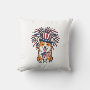 Patriotic Corgi Fireworks Dog Vector Design_1 Throw Pillow