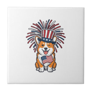 Patriotic Corgi Fireworks Dog Vector Design_1 Tile