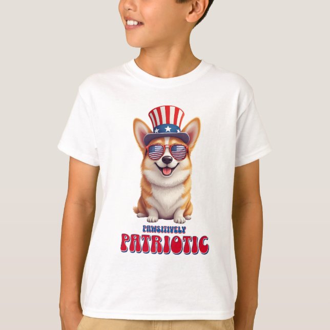 Patriotic Corgi - Pawsitively Patriotic  T-Shirt (Front)